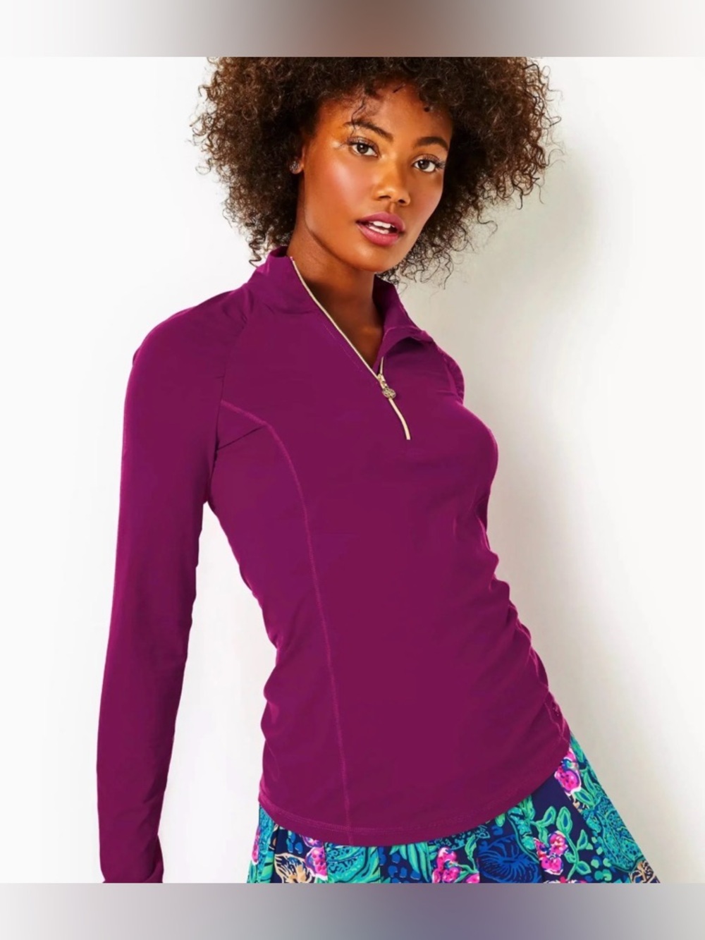 Lilly luxletic Justine half zip up UPF 50 mulberry color